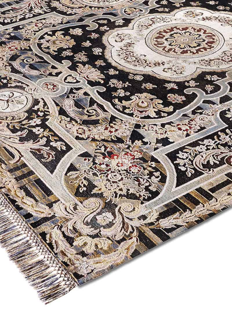 Tapete Aubusson Preto Tecido à Mão | Tamanho: 183 × 274 cm