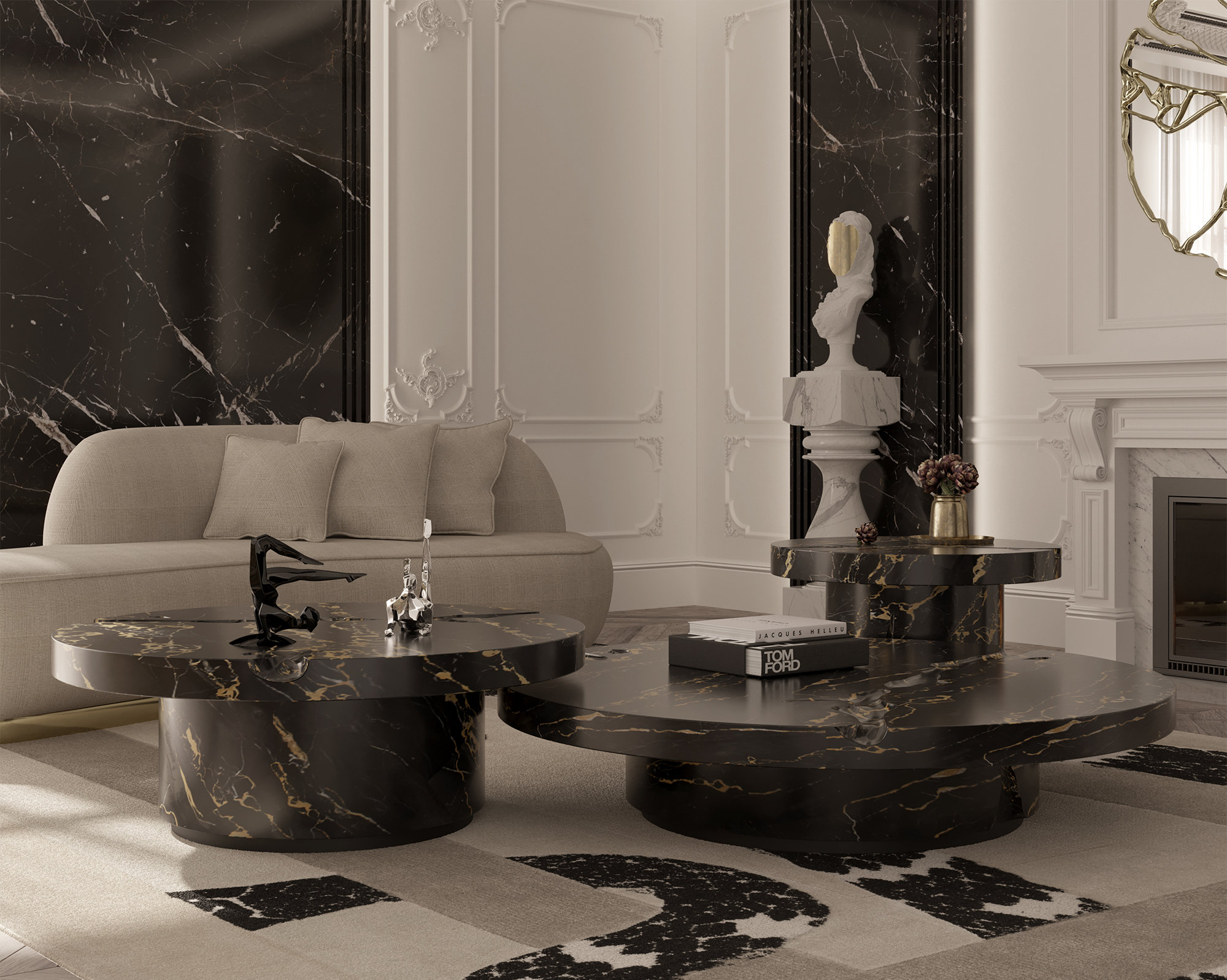 Conjunto 3 Peças Mesa de Centro Dominion Mármore Portoro