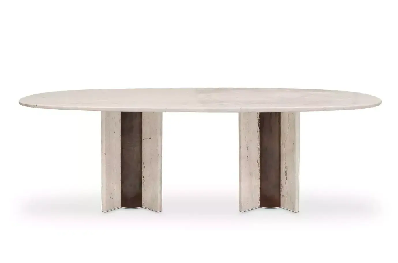 Mesa de Jantar Oval Mármore Travertino Parisiense