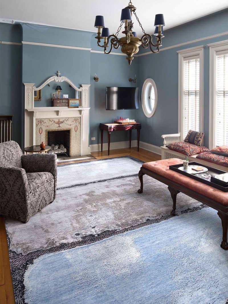 Tapete Light Blue Prateado Tecido à Mão