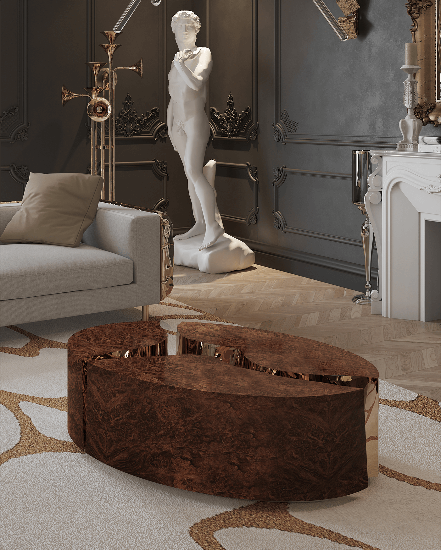 Mesa de Centro Oval Nogueira Fissure