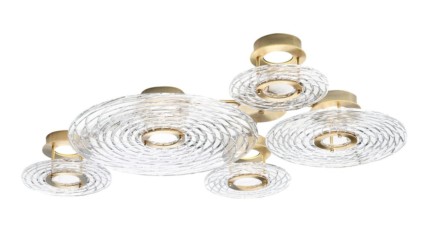 Plafão Disco de Cristal em Ouro Suave