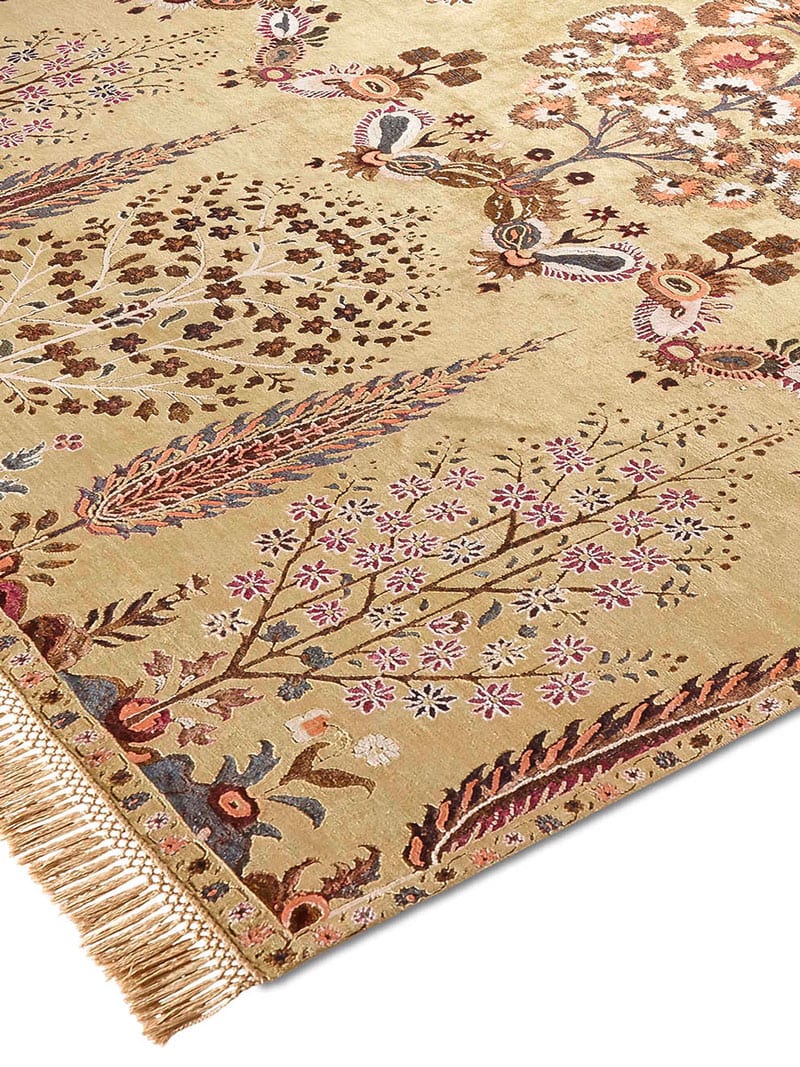 Tapete Mughal Amarelo Feito à Mão Luxury