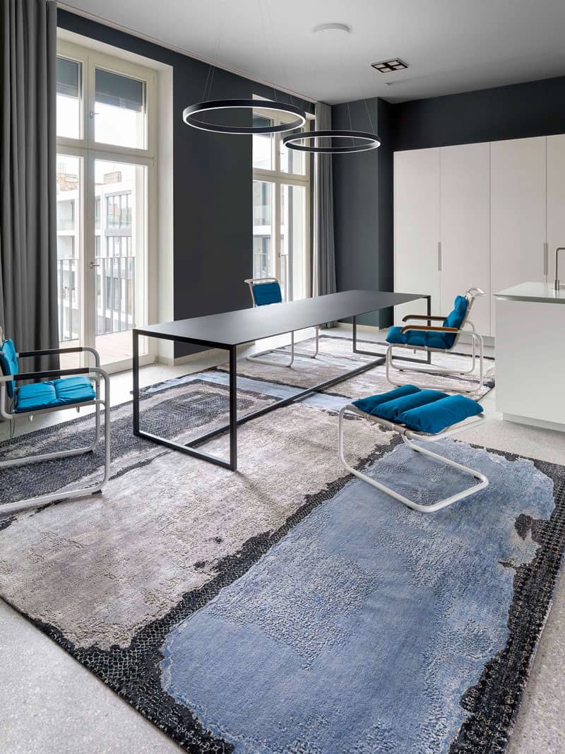 Tapete Light Blue Prateado Tecido à Mão