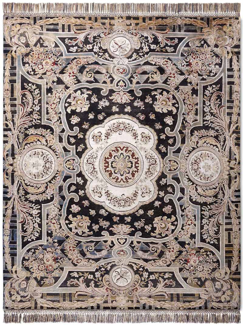 Tapete Aubusson Preto Tecido à Mão | Tamanho: 183 × 274 cm