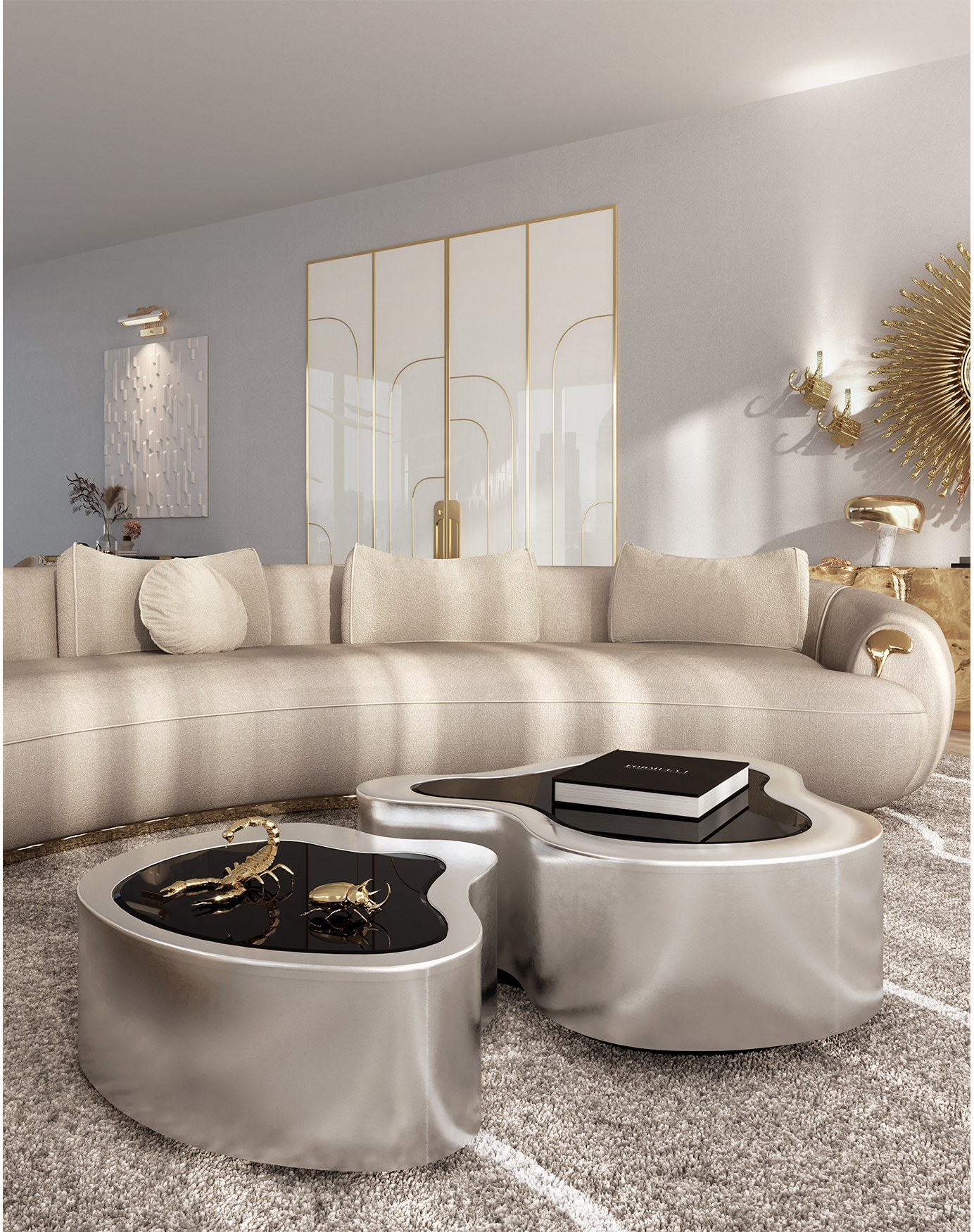 Conjunto de Mesas de Centro Crest Aço Inox Polido