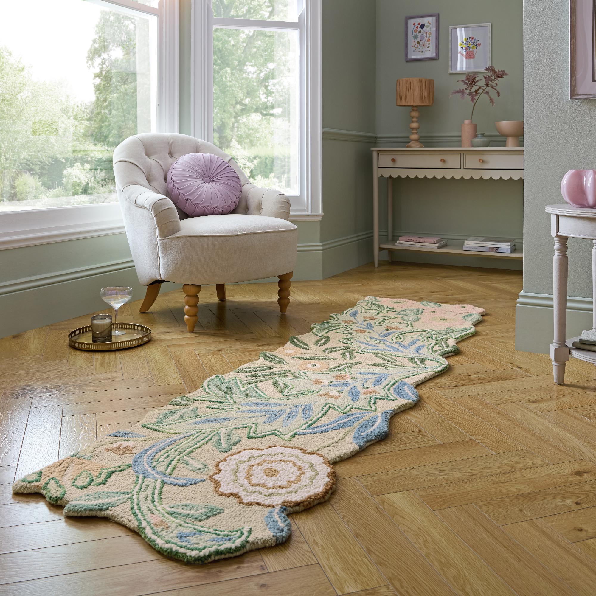 Passadeira Floral de Forma Orgânica Verde