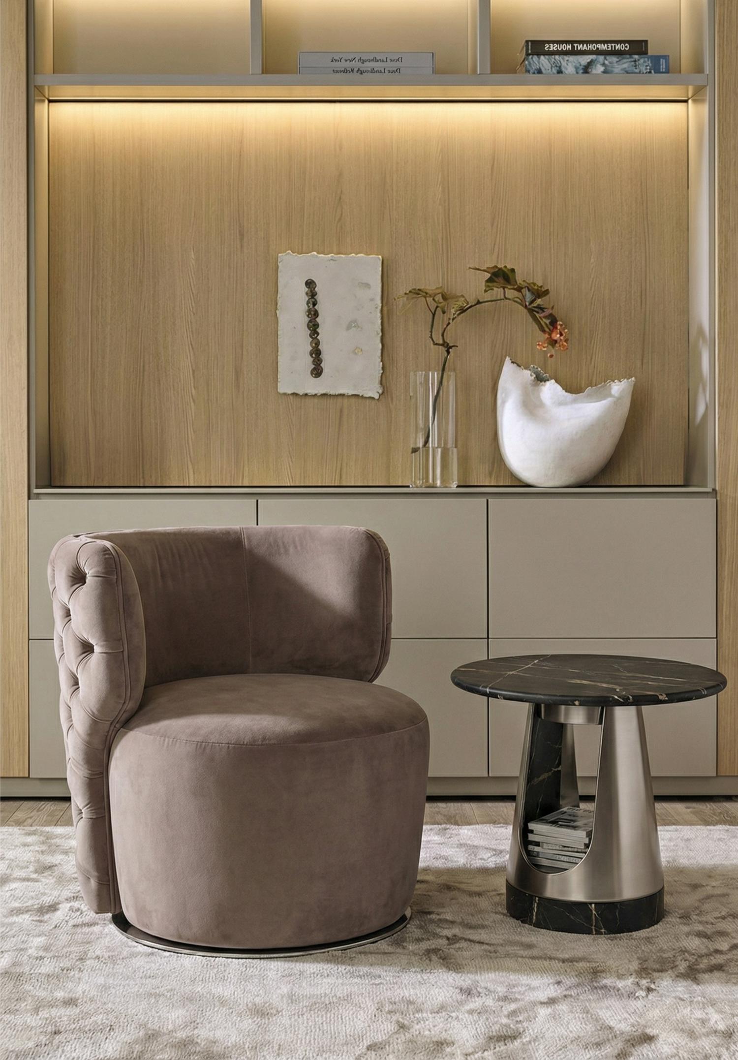 Mesa de Centro Redonda Aura com Tampo em Pedra Escura