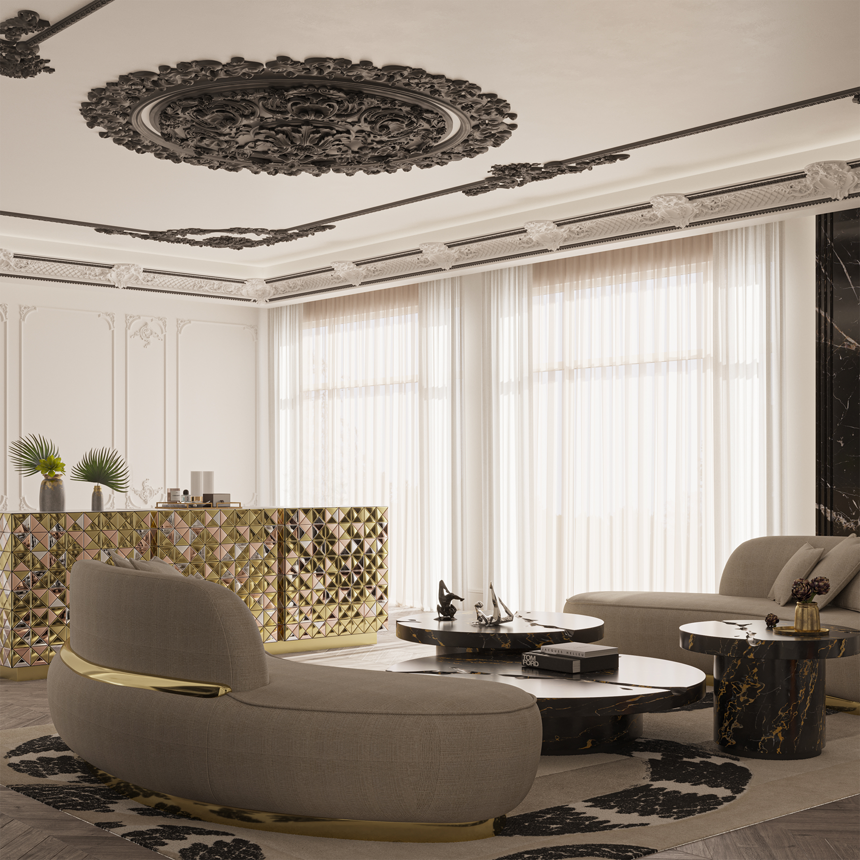 Conjunto 3 Peças Mesa de Centro Dominion Mármore Portoro