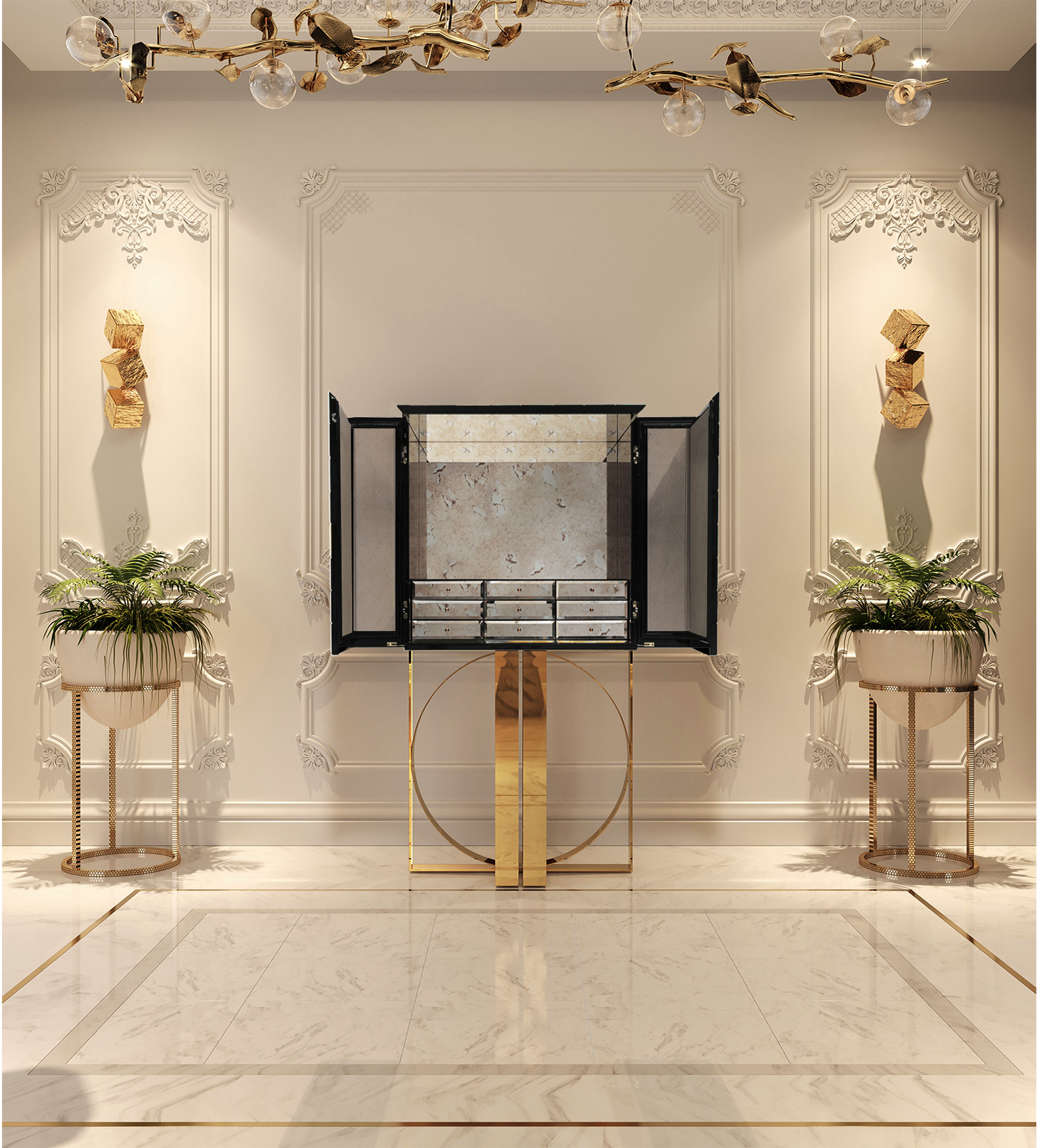 Armário Mosaic detalhes dourados