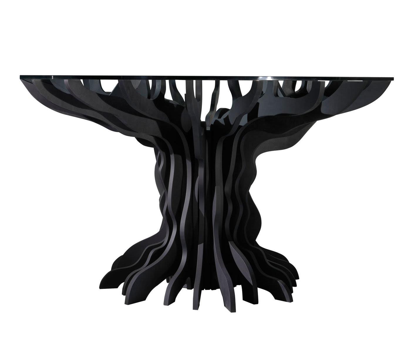 Mesa de Jantar em Madeira e Vidro Preta