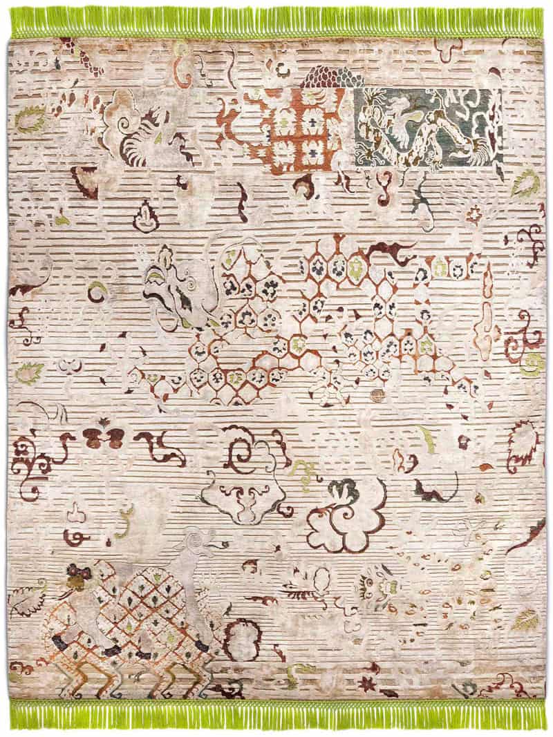 Tapete Dragon Verde / Bege Feito à Mão | Tamanho: 170 × 240 cm