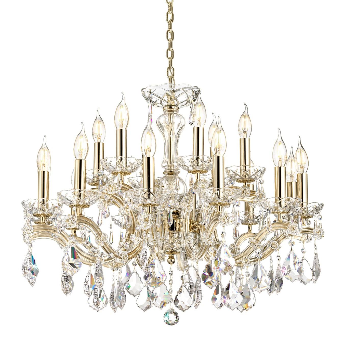 Lustre Mariateresa em Cristal com Acabamento Dourado