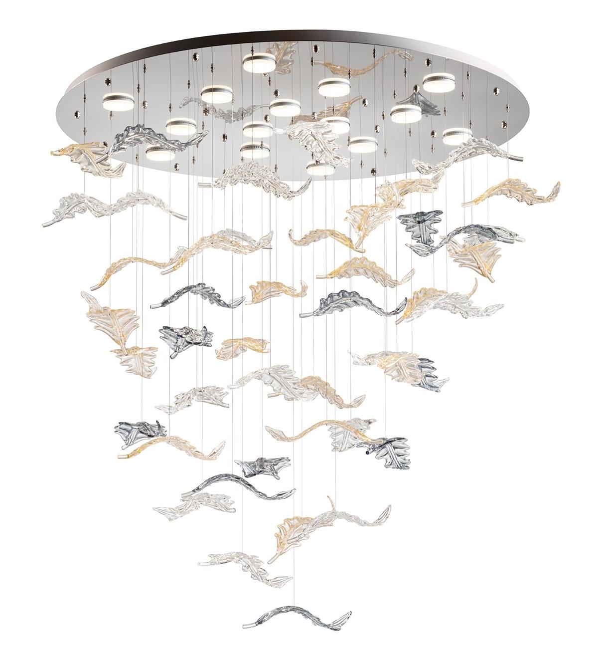 Lustre com Folhas de Murano e Reflector em Aço Inox