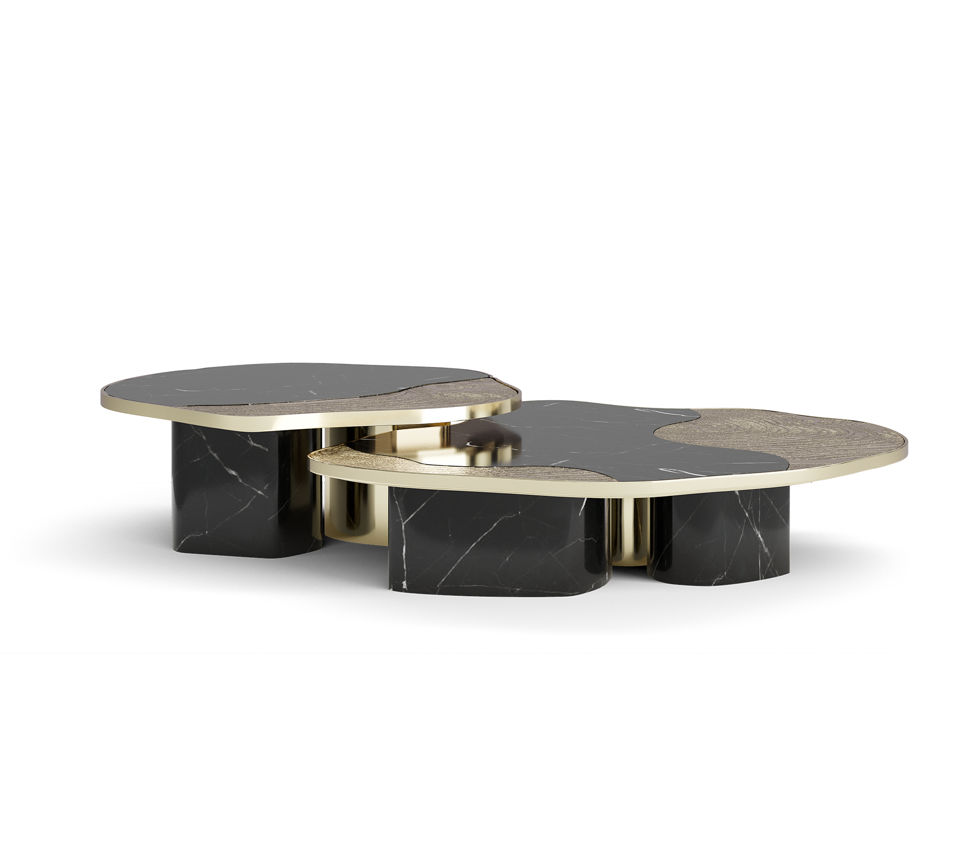 Conjunto de Mesas Athena Mármore Nero e Ouro