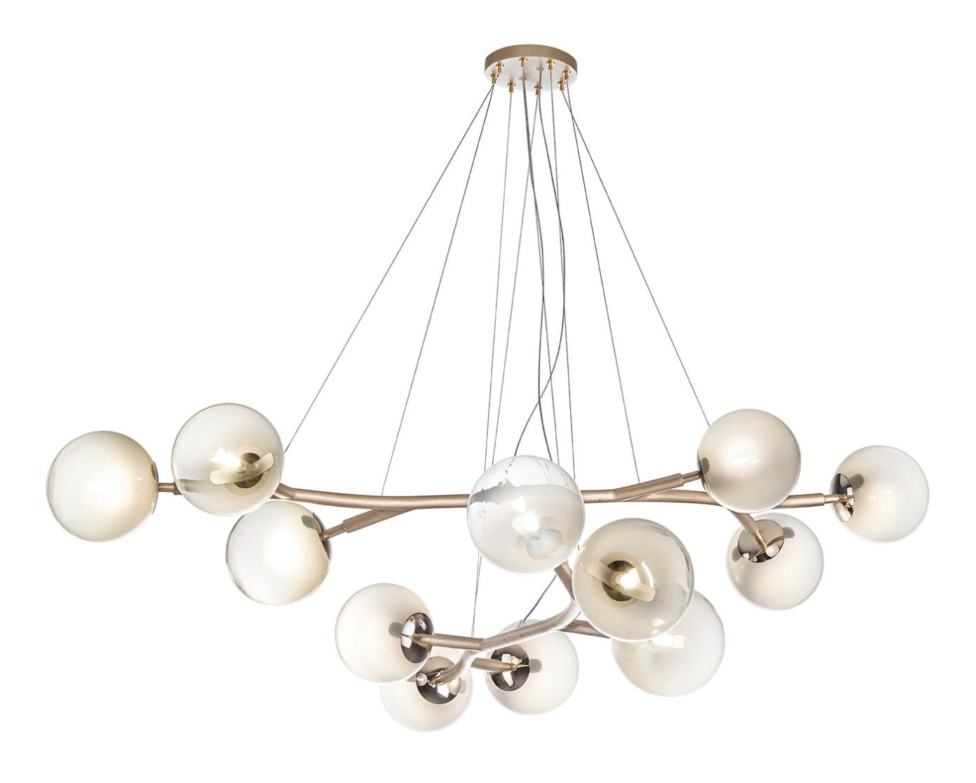 Lustre em Latão com Esferas Brancas