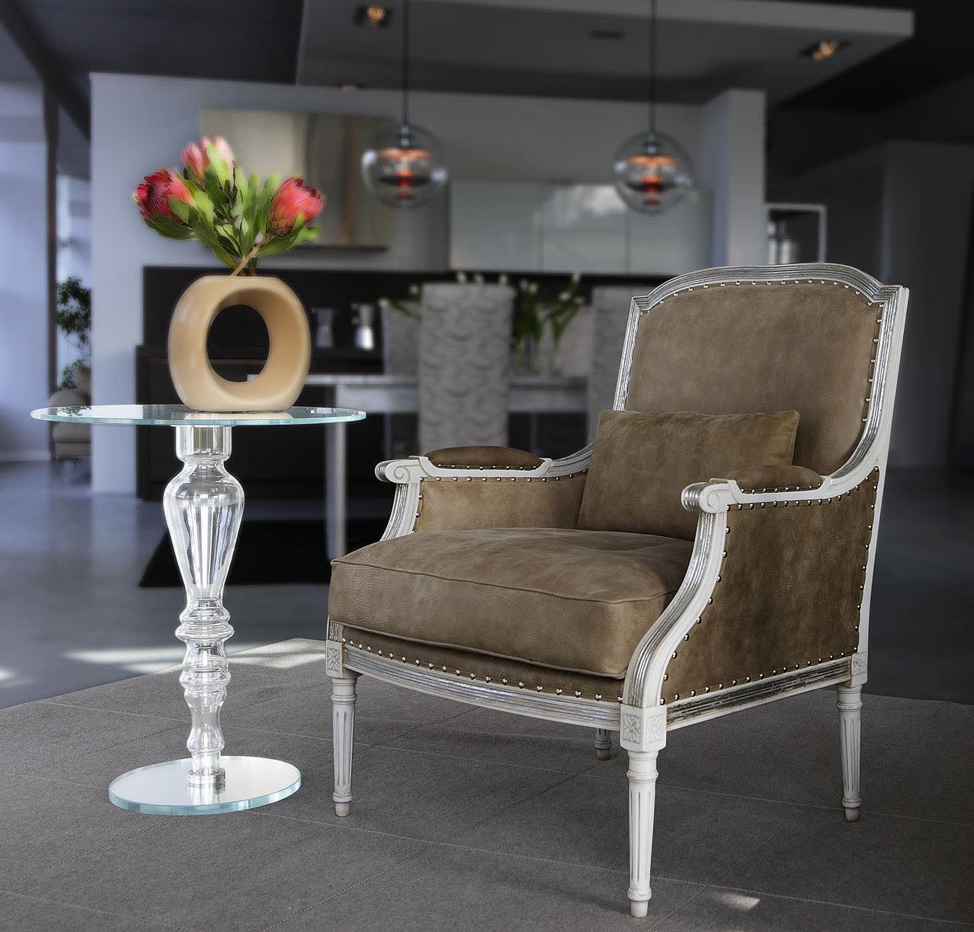 Poltrona Estofada em Couro Cinzento