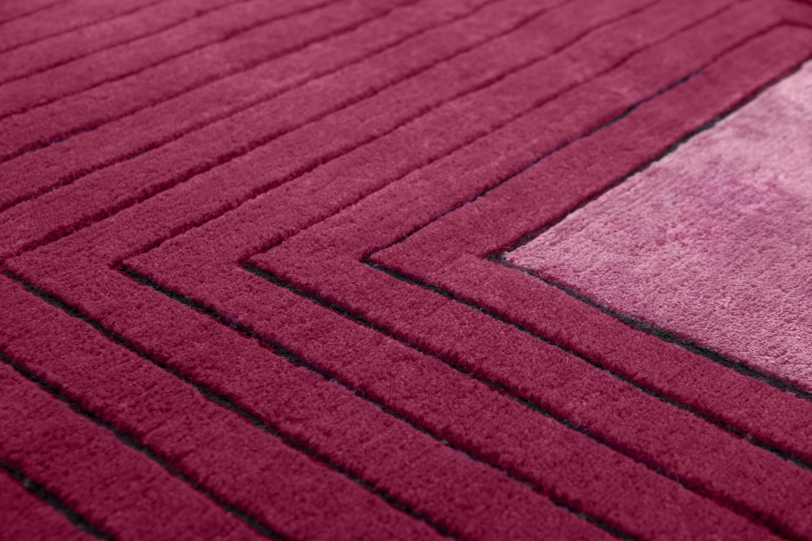 Tapete Feito à Mão Moldura Vermelha Lã e Viscose