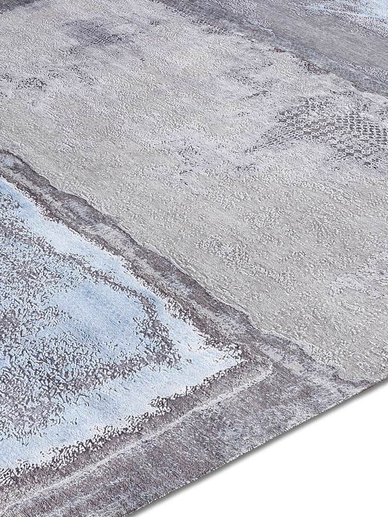 Tapete Light Blue Prateado Tecido à Mão