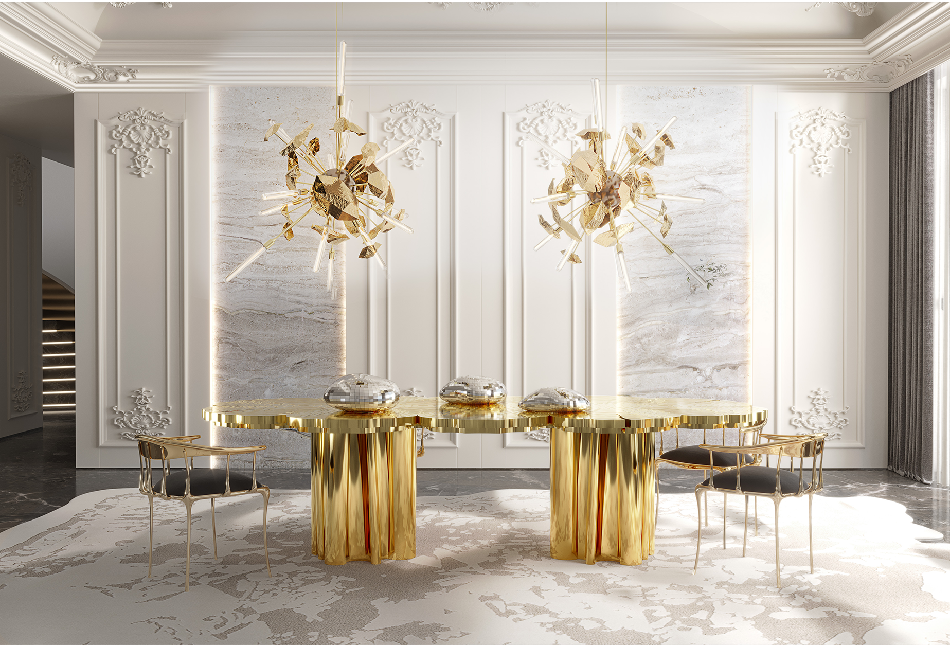 Mesa de Jantar Dourada Artisan | Dimensões: L 350 cm