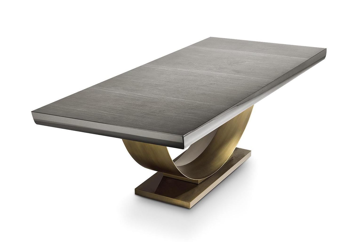 Mesa Fixa com Tampo Brilhante e Base Arco Bronze | Dimensões: L 200 cm Mesa Fixa com Tampo Brilhante e Base Arco Bronze | Dimensões: L 200 cm