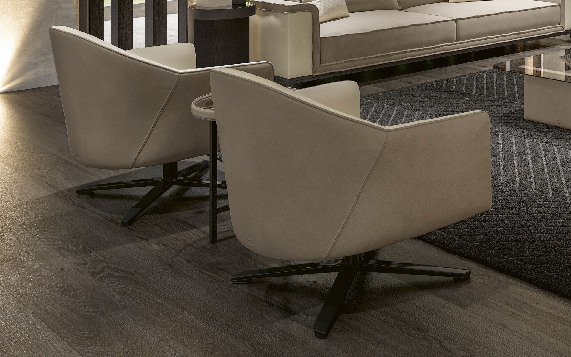 Poltrona Giratória em Pele e Tecido