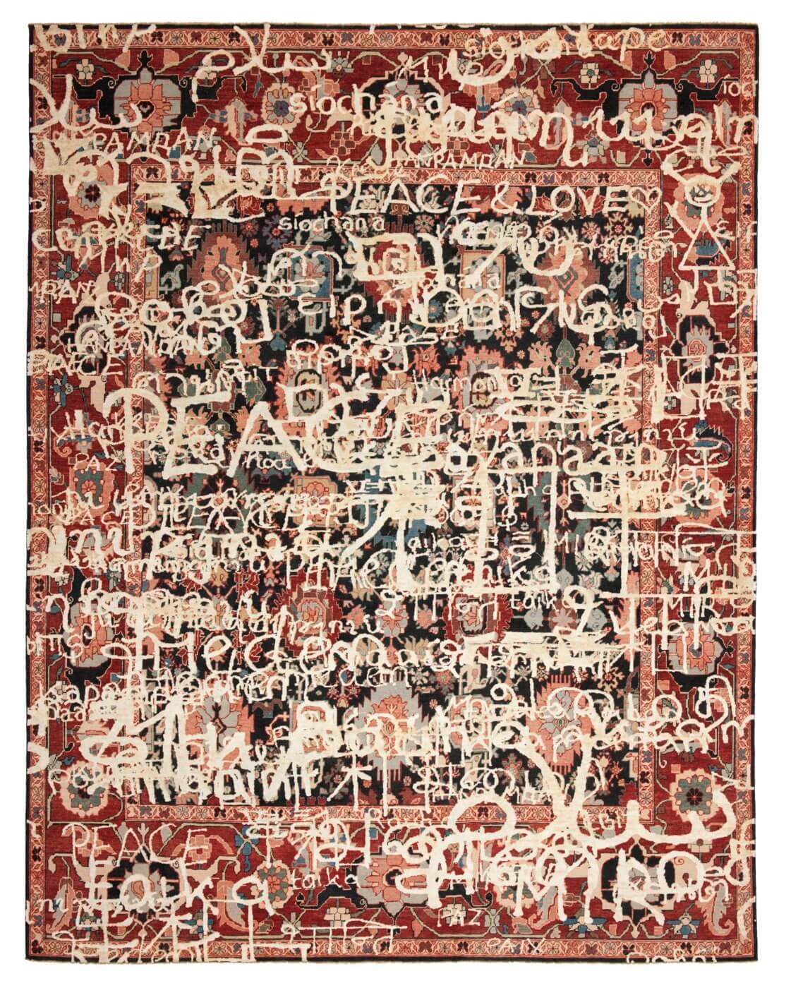 Tapete Seda Bidjar Waterloo Peace Preto Branco