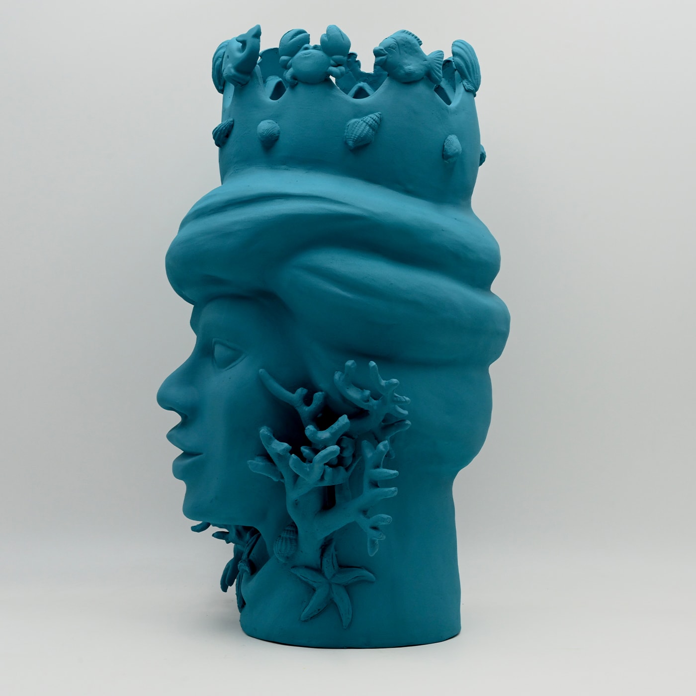 Escultura artesanal Moor's Head azul-petróleo