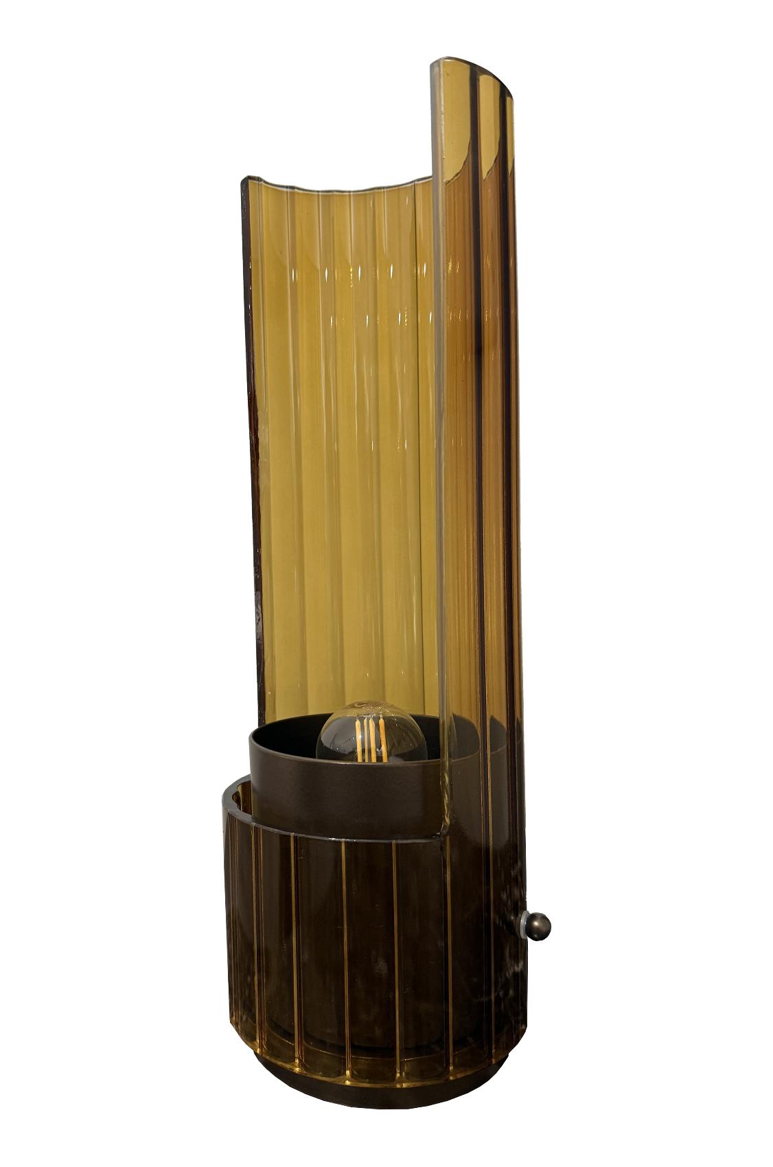 Candeeiro de Mesa Bon Ton em Vidro Âmbar