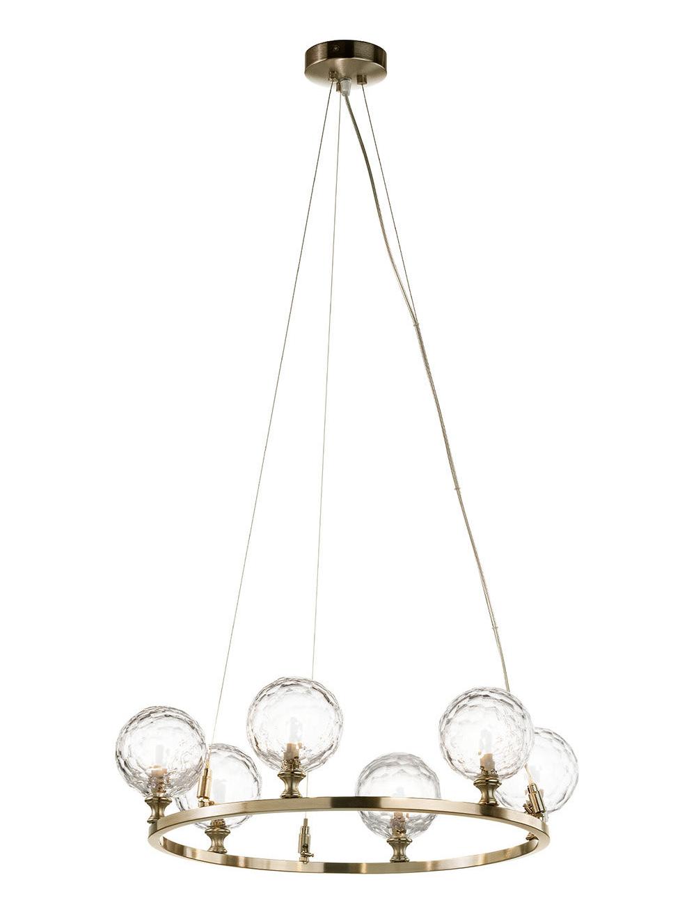 Lustre de 6 Lâmpadas em Ouro Suave com Cristal Talhado à Mão