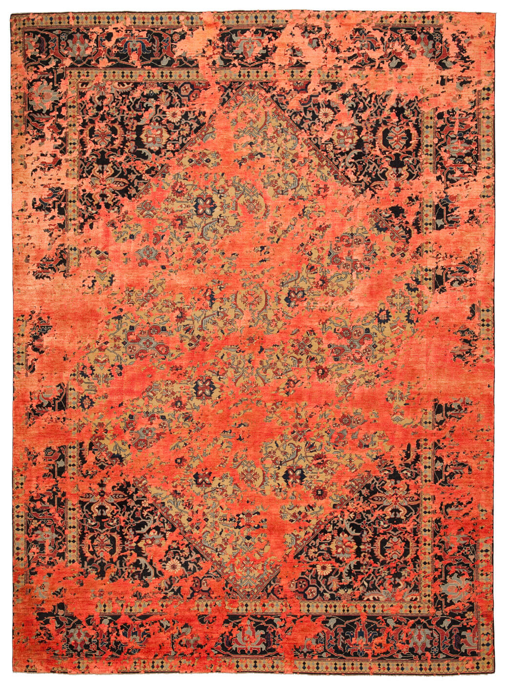 Tapete Serapi Queensbury Double Sky Branco Laranja-Néon Seda | Tamanho: 250 × 300 cm