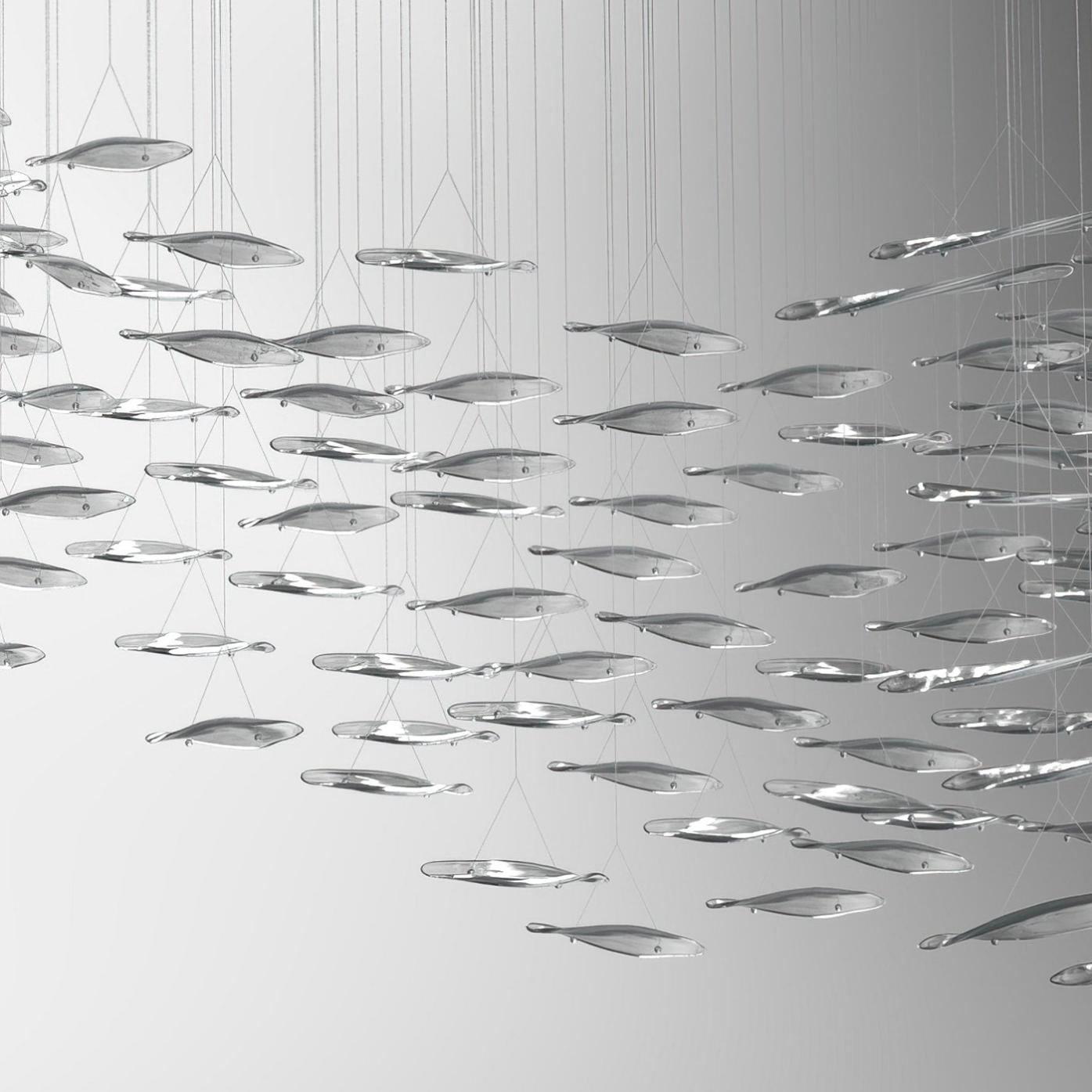 Lustre Cascata com Folhas de Vidro