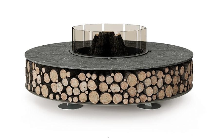 Lareira exterior cerâmica Zero | Acabamento: Botticino Dorato | Dimensões: Ø 150 cm