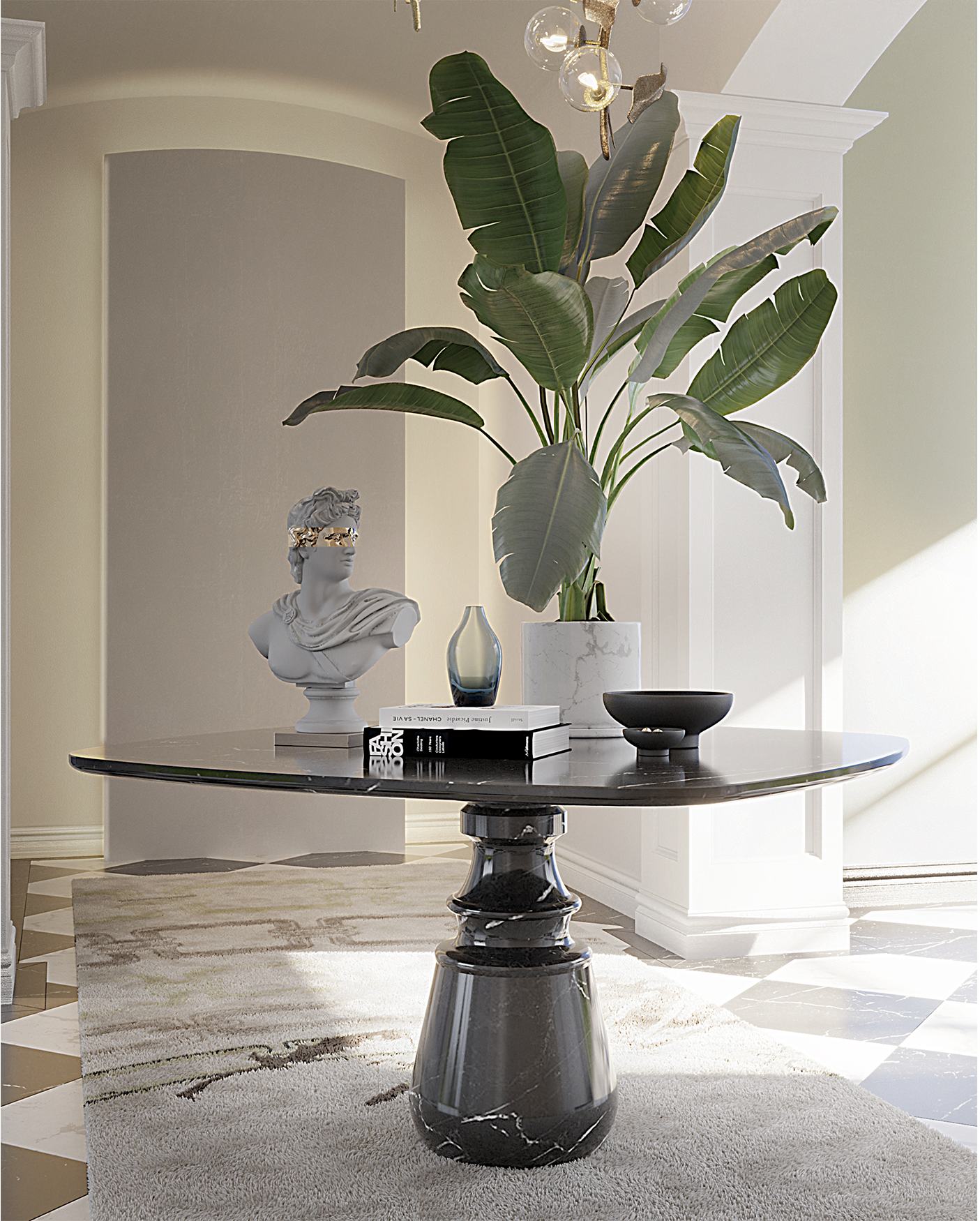 Mesa de Jantar Quadrada Nero Marquina Obsidian