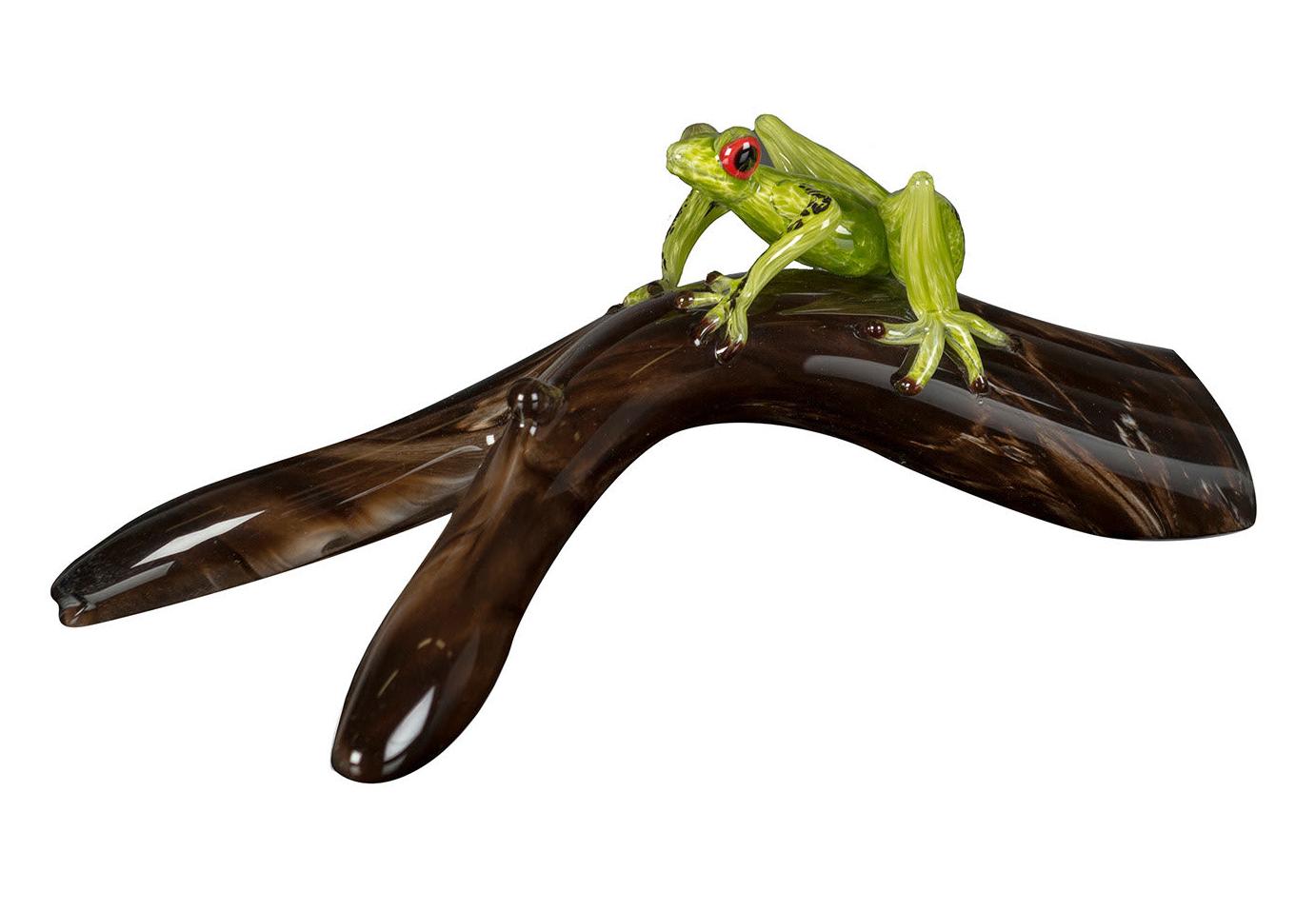 Figura Decorativa Sapo em Vidro no Ramo