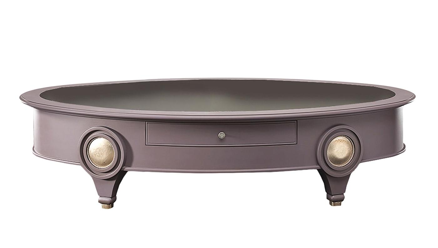 Mesa de Centro Oval Baixa com Tampo em Espelho Fumado