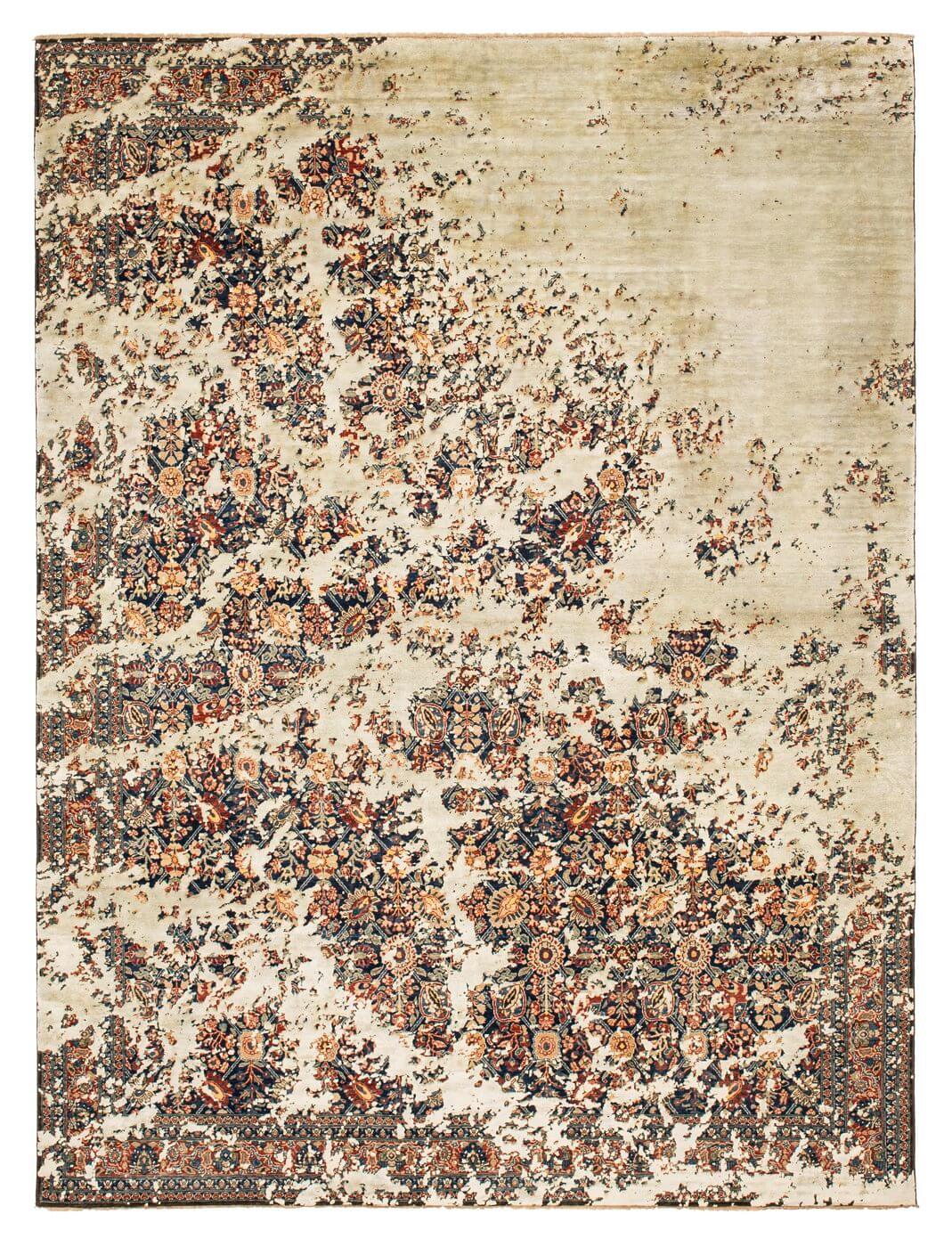 Tapete Tabriz Canal Sky Rocked Azul-Marinho Cinzento-Prateado Seda