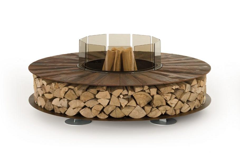 Lareira exterior textura Zero | Acabamento: Ferro corten | Dimensões: Ø 150 cm