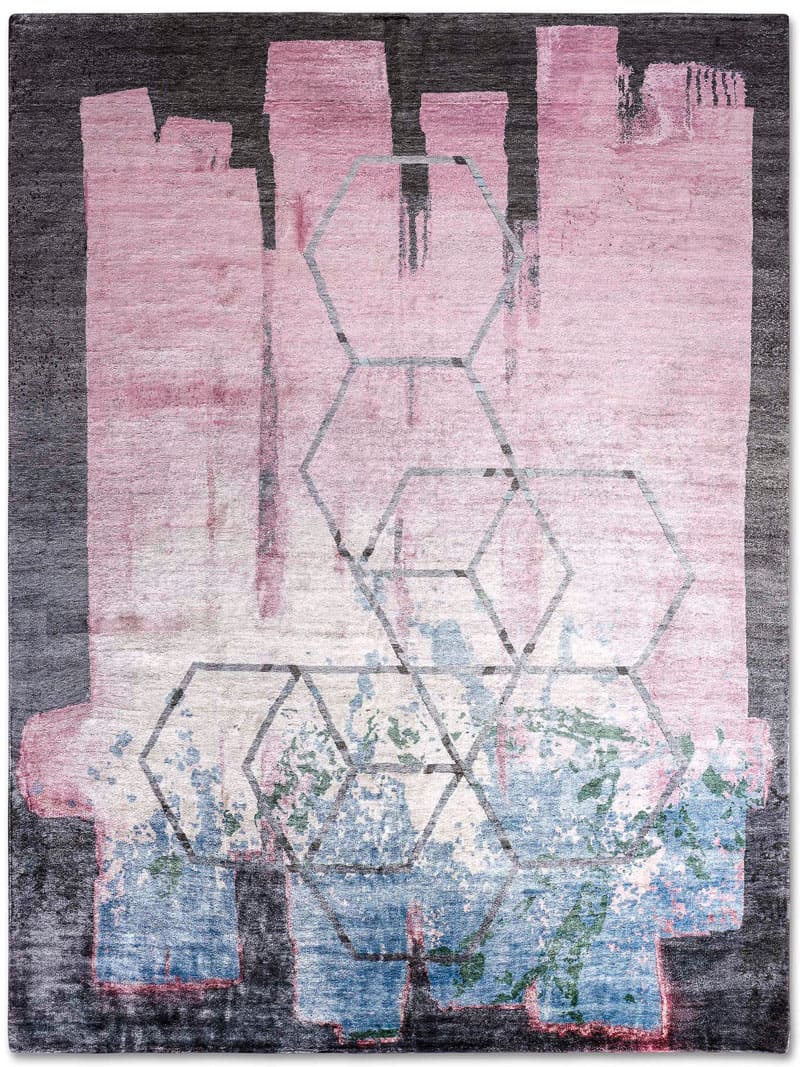 Tapete Hexagon Rosa Tecido à Mão | Tamanho: 122 × 183 cm