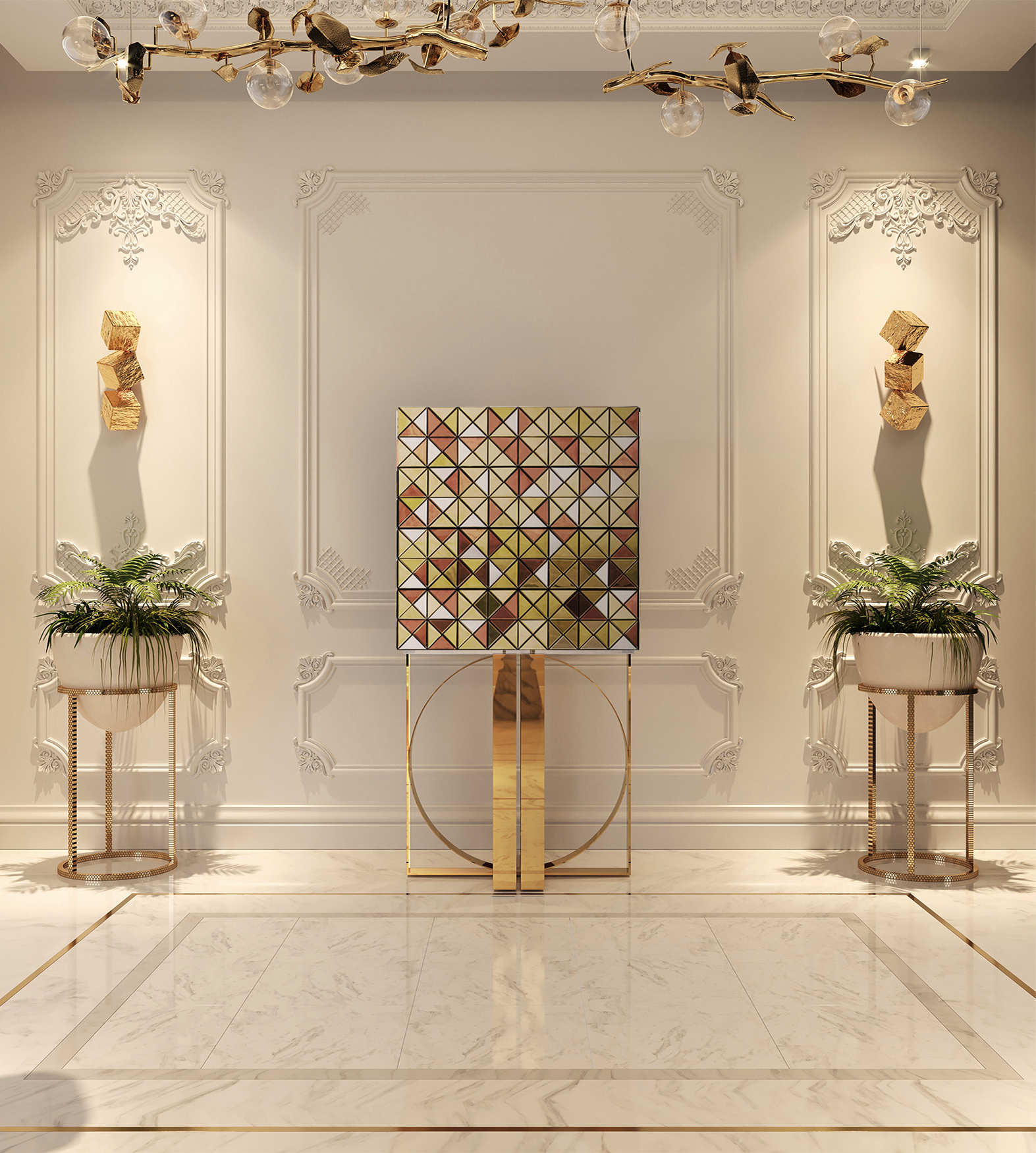 Armário Mosaic detalhes dourados