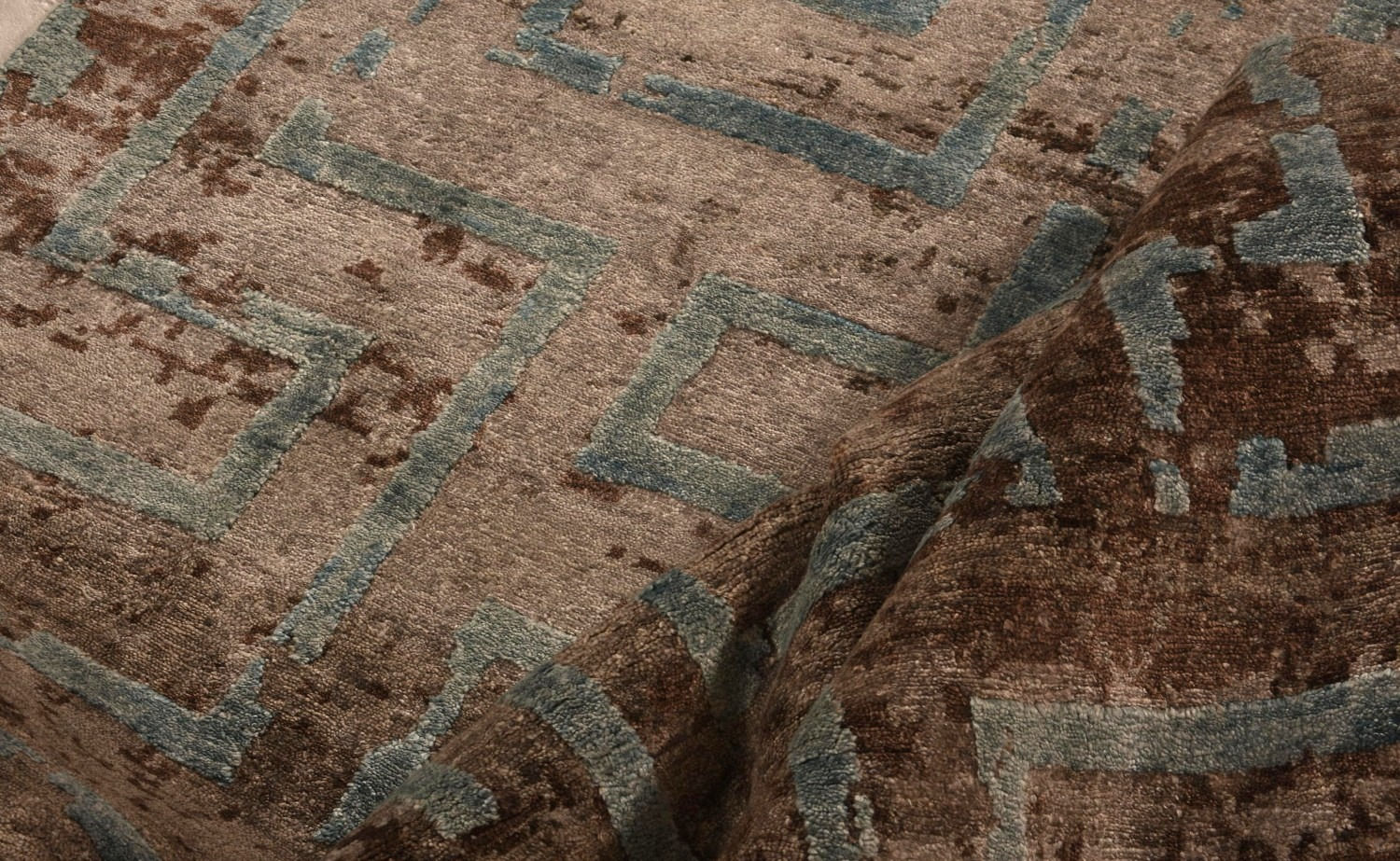 Tapete Feito à Mão Seda de Bambu Abstracto Indiano