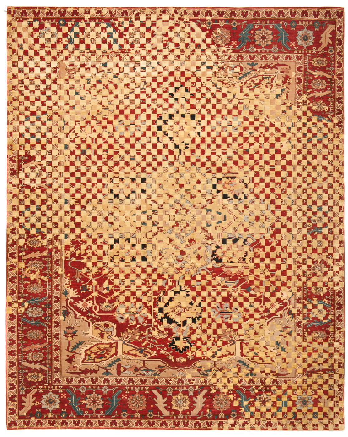 Tapete Serapi Victoria Checker Raved Vermelho Dourado Seda