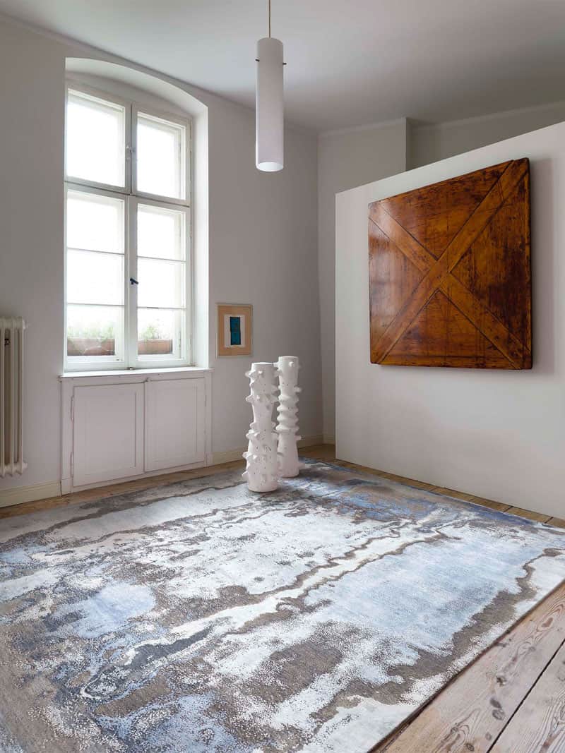 Tapete Prateado / Azul Feito à Mão Luxury