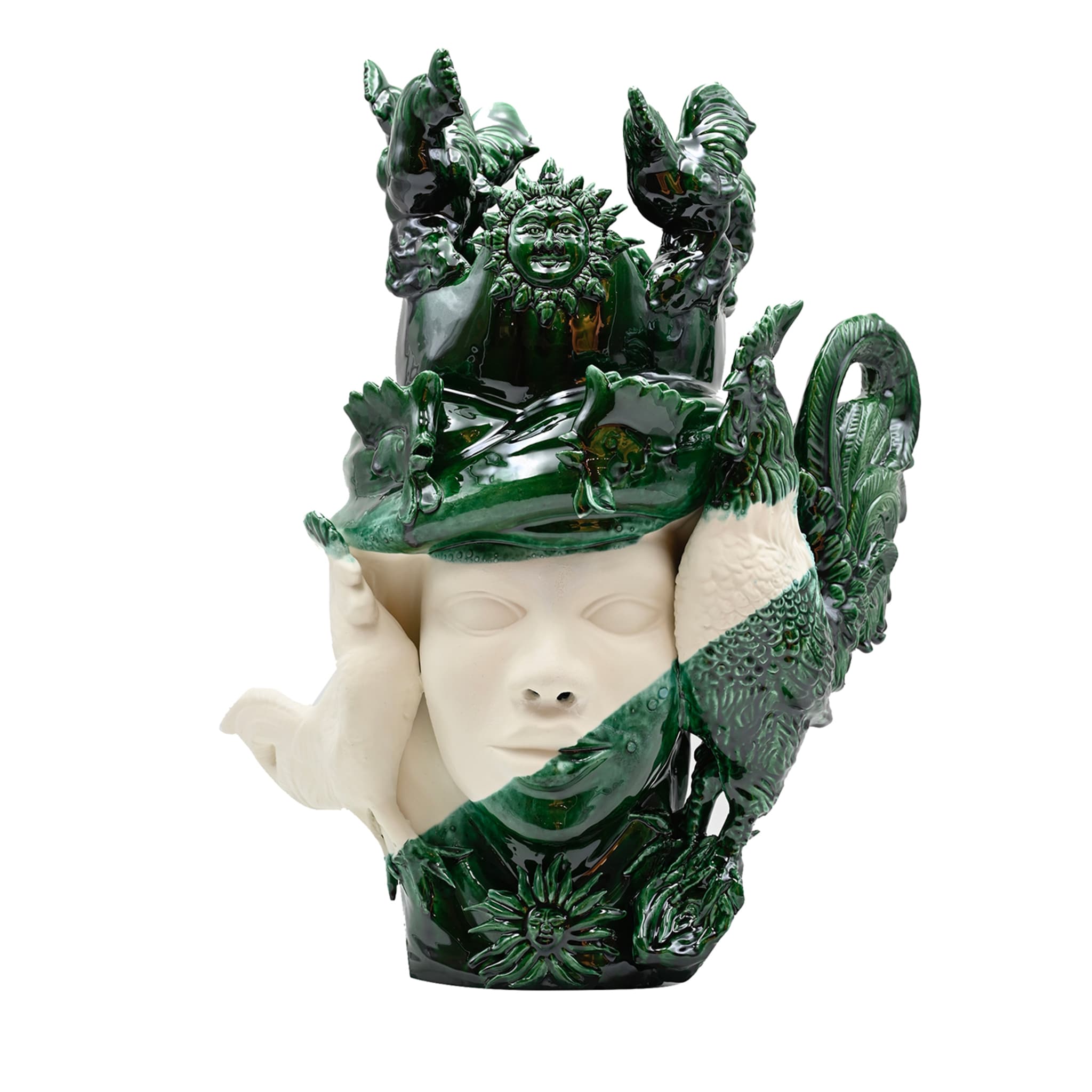 Escultura única Moor's Head verde e branca