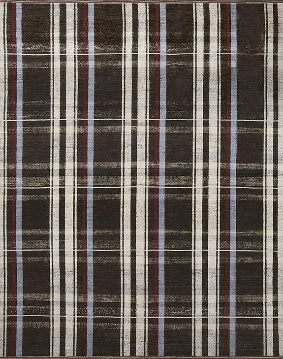 Tapete Feito à Mão Turco Xadrez Preto