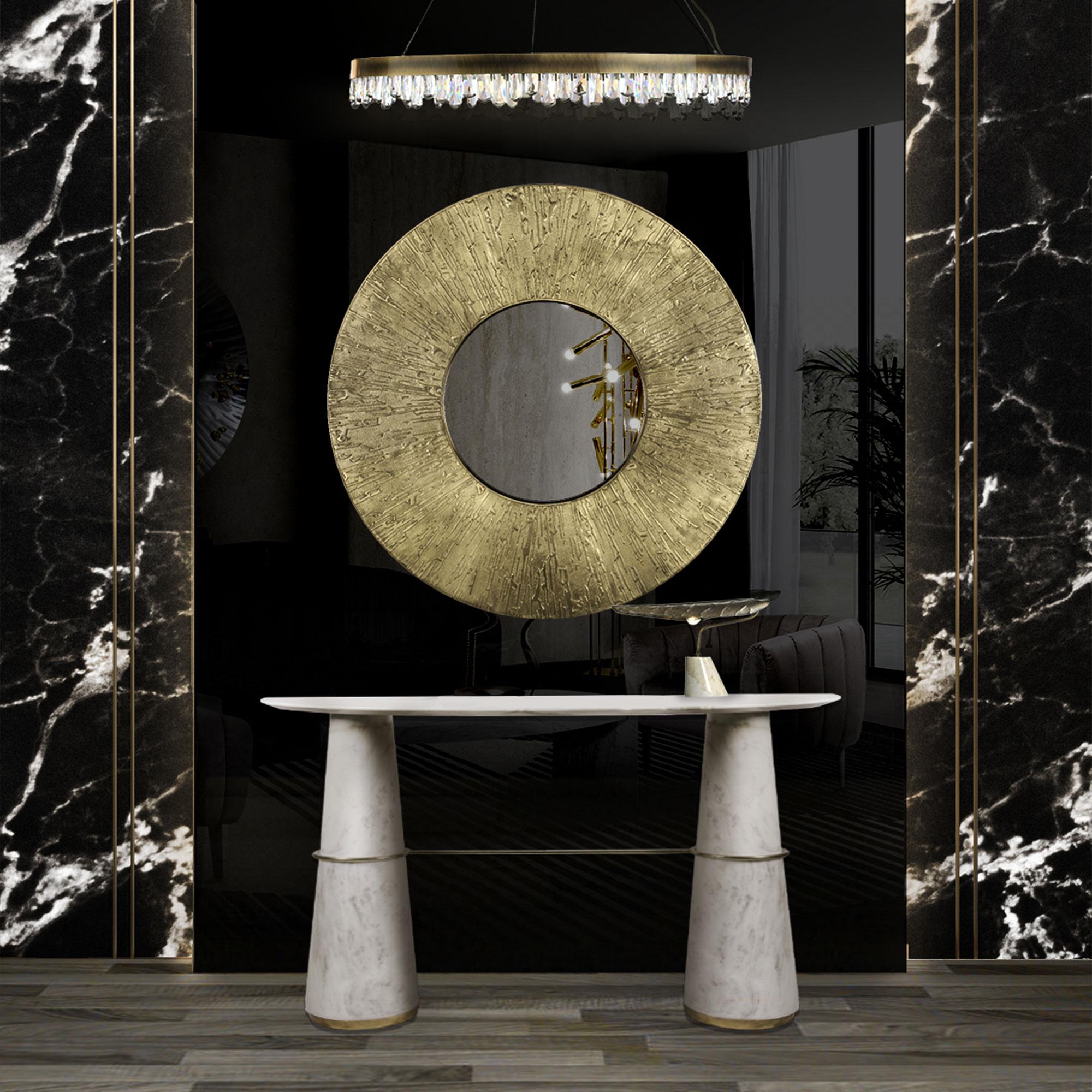 Espelho de destaque redondo em latão