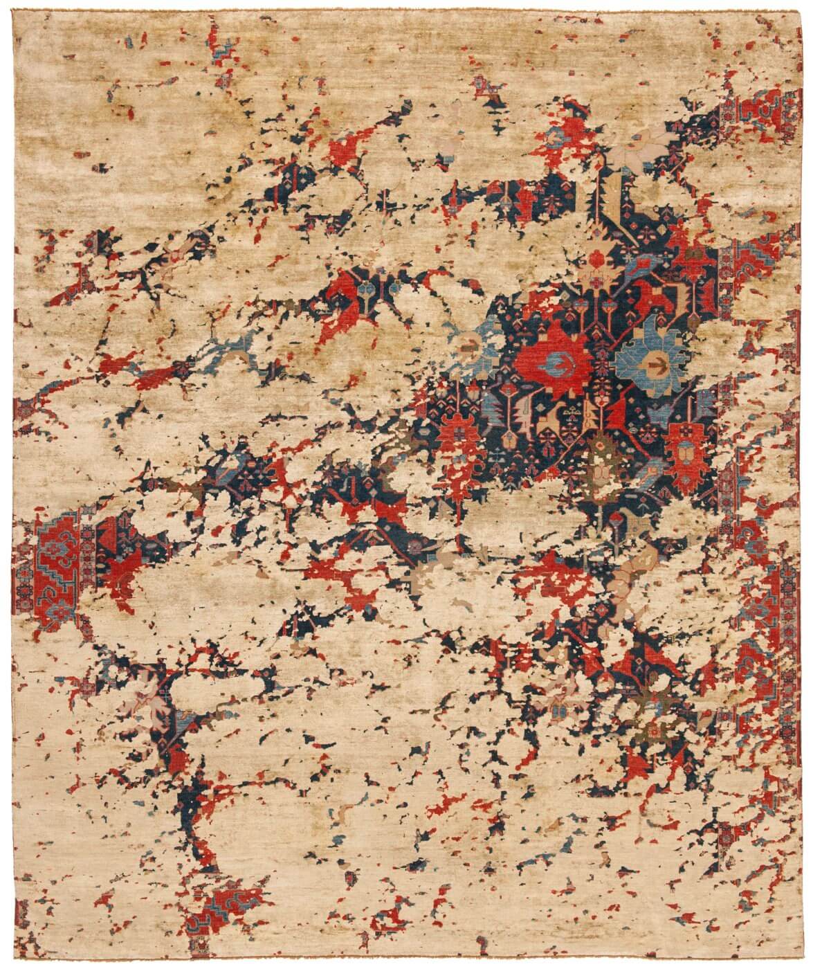 Tapete Seda Bidjar Leyton Aerial Azul Marinho Branco Sujo | Tamanho: 250 × 300 cm