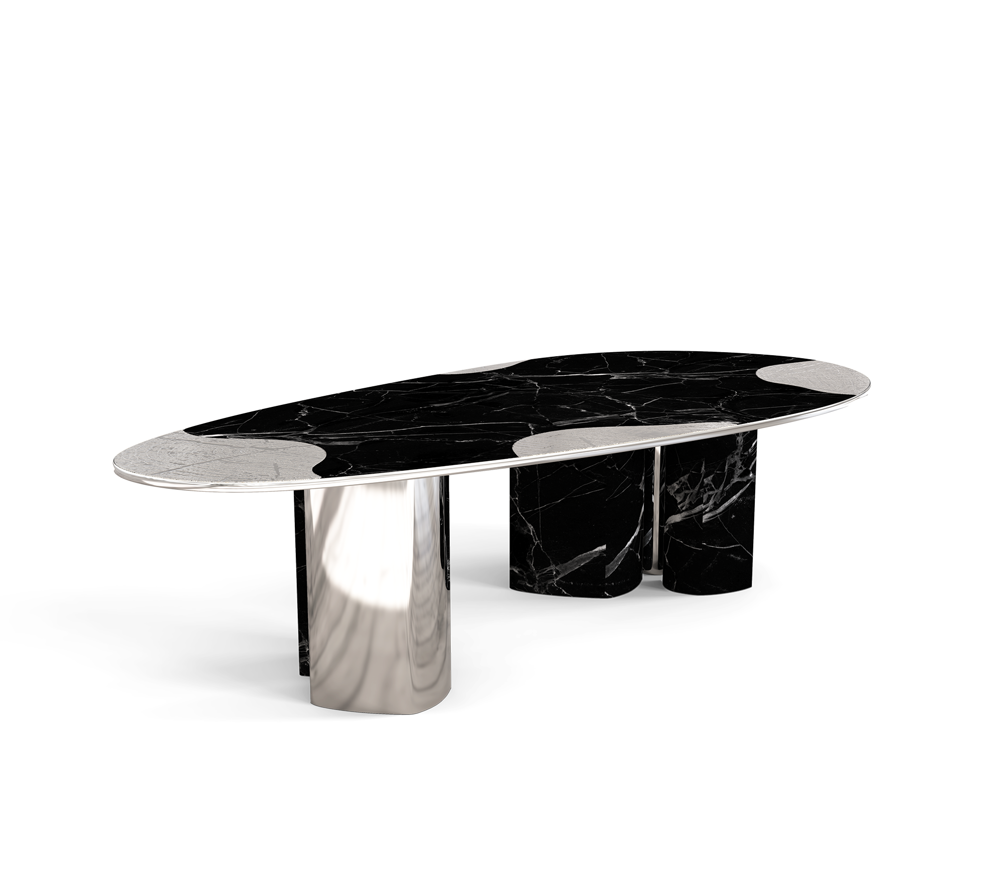 Mesa de Jantar Athena Mármore Nero e Prata