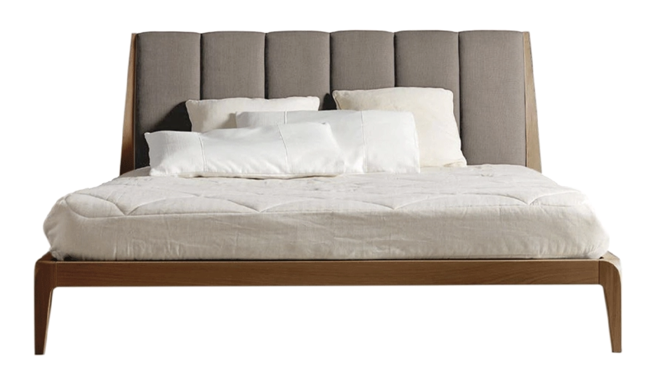 Cama Moderna Verso Nord | Acabamento: Natural solid walnut | Estofo: Linen UNICO NF184 07