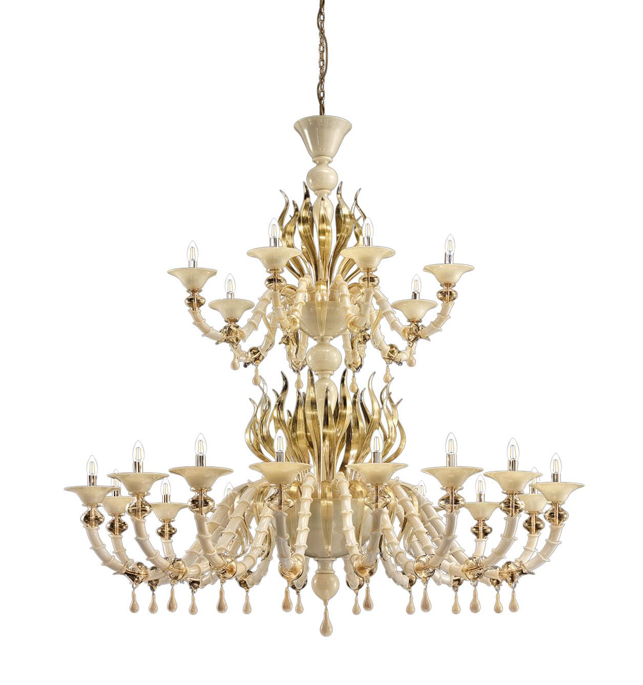 Lustre Clássico em Vidro de Murano Soprado Dourado